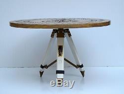 Vintage wooden table nautical anchor style & tripod stand coffee tea home decor