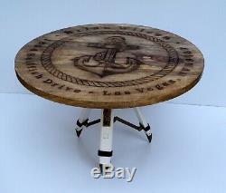 Vintage wooden table nautical anchor style & tripod stand coffee tea home decor