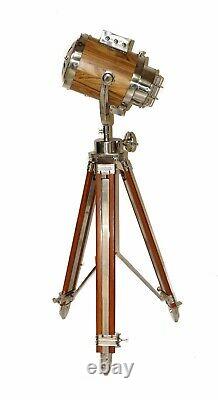 Vintage wooden theater spotlight floor lamp with wooden tripod stand home decor