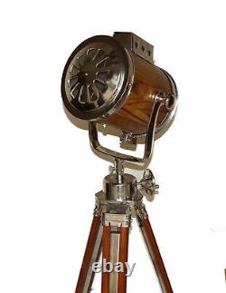 Vintage wooden theater spotlight floor lamp with wooden tripod stand home decor