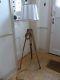 Vintage Wooden Tripod Floor Lamp, Switch In Bulb Holder, Shade And Bulb Included