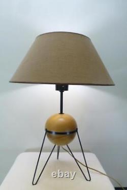 Vtg 50s 60s Atomic hairpin tripod wood ball 25 in Table Lamp Mid Century MCM