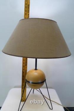 Vtg 50s 60s Atomic hairpin tripod wood ball 25 in Table Lamp Mid Century MCM