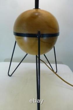 Vtg 50s 60s Atomic hairpin tripod wood ball 25 in Table Lamp Mid Century MCM