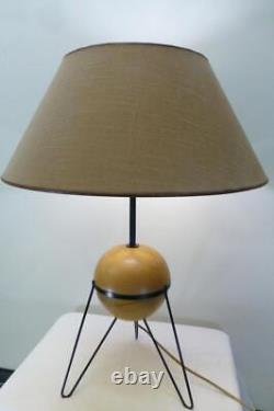 Vtg 50s 60s Atomic hairpin tripod wood ball 25 in Table Lamp Mid Century MCM