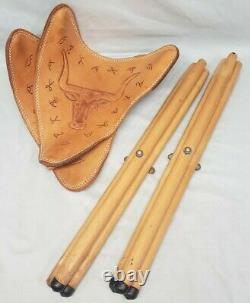 Vtg Hand Tooled Leather Tripod Stool Seat Camping Fishing 17h Chambers Phoenix