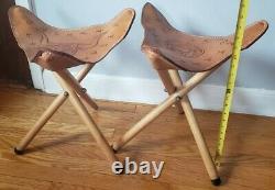 Vtg Hand Tooled Leather Tripod Stool Seat Camping Fishing 17h Chambers Phoenix