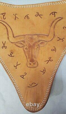 Vtg Hand Tooled Leather Tripod Stool Seat Camping Fishing 17h Chambers Phoenix