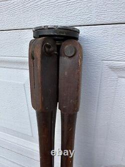 Vtg. Instruments Sight Level Transit Tripod Fixed Wooden Leg Mount Tapered Legs