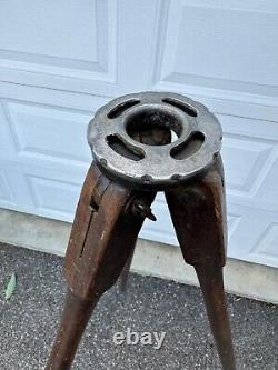 Vtg. Instruments Sight Level Transit Tripod Fixed Wooden Leg Mount Tapered Legs
