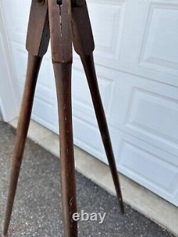 Vtg. Instruments Sight Level Transit Tripod Fixed Wooden Leg Mount Tapered Legs