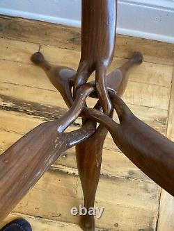 Vtg Interlocking Folding Wooden Hand Carved Decorative Tripod Bowl Stand Display