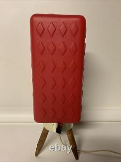Vtg MCM Retro 60's Beehive Lamp Red Plastic Shade Atomic Danish Wood Tripod Legs