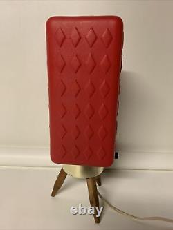 Vtg MCM Retro 60's Beehive Lamp Red Plastic Shade Atomic Danish Wood Tripod Legs