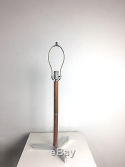 Vtg Mid Century Danish Modern Teak Chrome Tripod Table Lamp McCobb Thurston Era