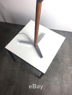 Vtg Mid Century Danish Modern Teak Chrome Tripod Table Lamp McCobb Thurston Era
