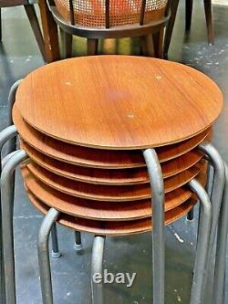Vtg Mid Century Danish Modern Teak Wood Tripod Dot Stool Side Table Fritz Hansen