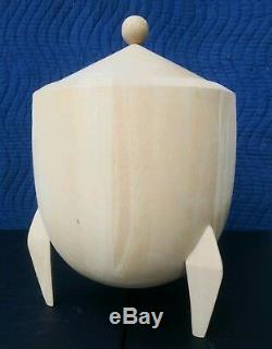Vtg Mid-Century Rocket Shape Wooden ice bucket withTripod stand Atomic Space Age