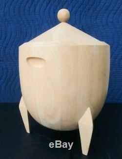 Vtg Mid-Century Rocket Shape Wooden ice bucket withTripod stand Atomic Space Age