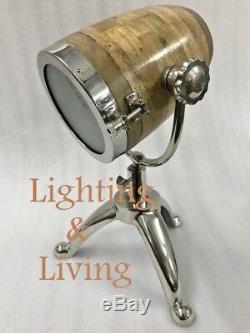 WOODEN Head TABLE LAMP Desk reading lamp TRIPOD STAND Raw Nickel Vintage Decor
