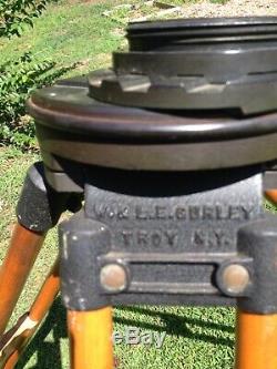 W & L E Gurley Vintage Wood & Brass Surveyors Transit Tripod VG used Cond sturdy