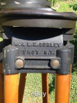 W & L E Gurley Vintage Wood & Brass Surveyors Transit Tripod VG used Cond sturdy