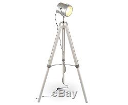 White Wood Vintage Hollywood Nautical Lamp Search Spot Light Tripod Spotlight