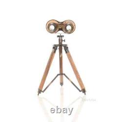 Wood/Brass Binocular On Stand Vintage Binocular With Annealed Bright Finish