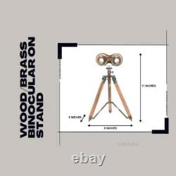 Wood/Brass Binocular On Stand Vintage Binocular With Annealed Bright Finish