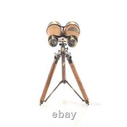 Wood/Brass Binocular On Stand Vintage Binocular With Annealed Bright Finish
