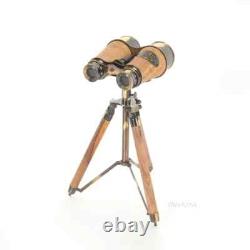 Wood/Brass Binocular On Stand Vintage Binocular With Annealed Bright Finish