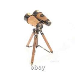 Wood/Brass Binocular On Stand Vintage Binocular With Annealed Bright Finish