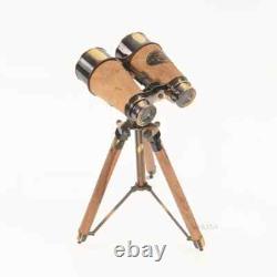 Wood/Brass Binocular On Stand Vintage Binocular With Annealed Bright Finish