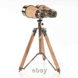 Wood/Brass Binocular On Stand Vintage Binocular With Annealed Bright Finish