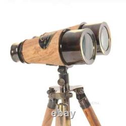 Wood/Brass Binocular On Stand Vintage Binocular With Annealed Bright Finish