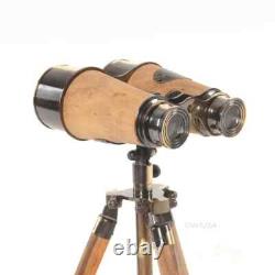 Wood/Brass Binocular On Stand Vintage Binocular With Annealed Bright Finish