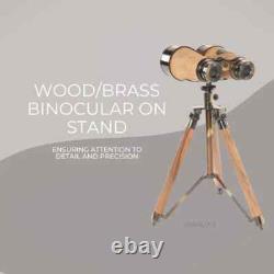 Wood/Brass Binocular On Stand Vintage Binocular With Annealed Bright Finish