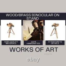 Wood/Brass Binocular On Stand Vintage Binocular With Annealed Bright Finish