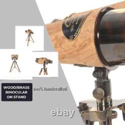 Wood/Brass Binocular On Stand Vintage Binocular With Annealed Bright Finish