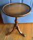 Wood Imperial Usa Tripod Side End Plantstand Table Vtg Antique Leather Top