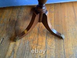 Wood Imperial USA Tripod Side end Plantstand Table Vtg antique leather top