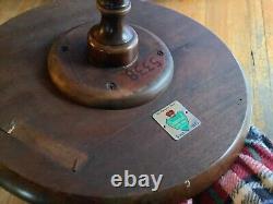 Wood Imperial USA Tripod Side end Plantstand Table Vtg antique leather top