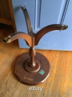 Wood Imperial USA Tripod Side end Plantstand Table Vtg antique leather top