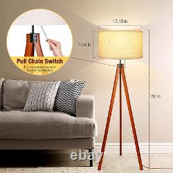 Wood Tripod Floor Lamp Mid Century Tall Standing Lamps for Living Room Modern