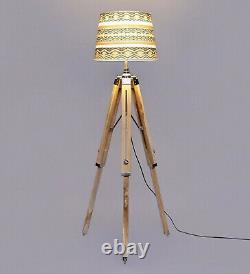 Wooden Floor Lamp Living Room Shade Lamp Tripod Stand Vintage Light Home Decor