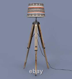 Wooden Floor Lamp Living Room Shade Lamp Tripod Stand Vintage Light Home Decor