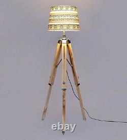 Wooden Floor Lamp Living Room Shade Lamp Tripod Stand Vintage Light Home Decor