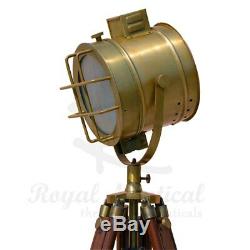 Wooden Nautical Tripod Floor Lamp Lighting SpotLight LED Home Vintage Light