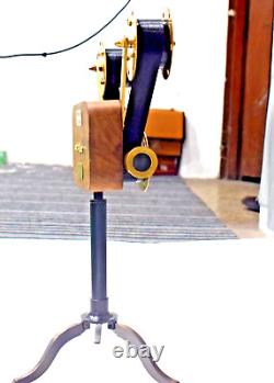 Wooden Projector Camera, Brass Tripod Stand, Antique Style Vintage Photography