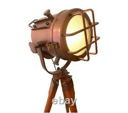 Wooden Spotlight Designer Tripod Floor Lamp Brass Studio Light Tripod Vintage